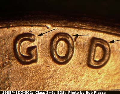 Die-stage A marker on 1988P•1DO•002 (1988 Doubled Die Obverse).