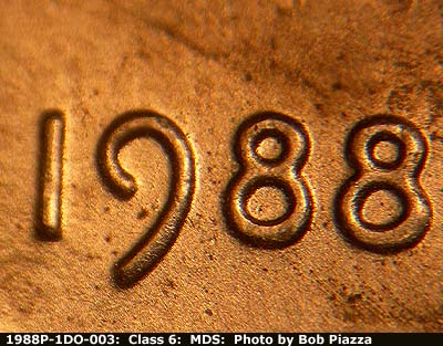 1988 Lincoln cent obverse, CopperCoins die 1988P•1DO•003.
