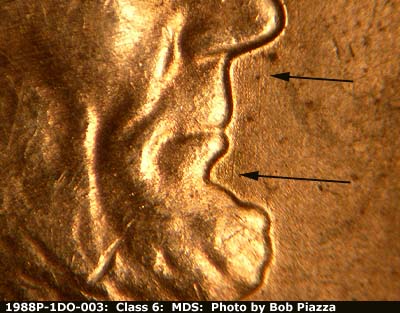 Die-stage B marker on 1988P•1DO•003 (1988 Doubled Die Obverse).
