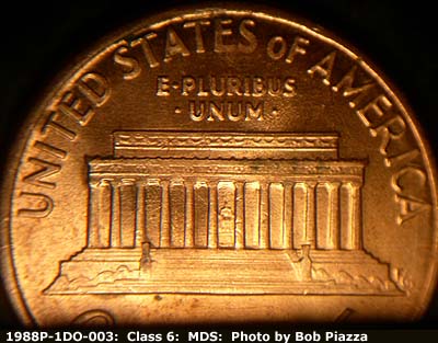 Die-stage B marker on 1988P•1DO•003 (1988 Doubled Die Obverse).