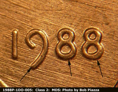 1988 Lincoln cent obverse, CopperCoins die 1988P•1DO•005.