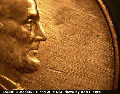 Die-stage B marker on 1988P•1DO•005 (1988 Doubled Die Obverse).