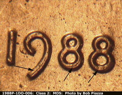 1988 Lincoln cent obverse, CopperCoins die 1988P•1DO•006.
