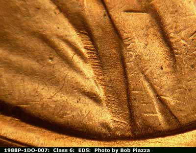Die-stage B marker on 1988P•1DO•007 (1988 Doubled Die Obverse).