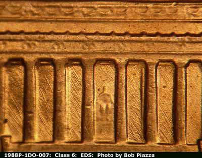 Die-stage B marker on 1988P•1DO•007 (1988 Doubled Die Obverse).