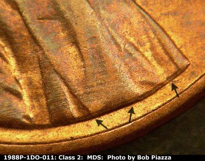 Die-stage B marker on 1988P•1DO•011 (1988 Doubled Die Obverse).