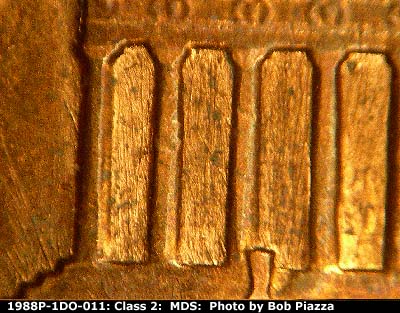Die-stage B marker on 1988P•1DO•011 (1988 Doubled Die Obverse).