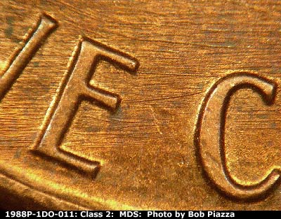 Die-stage B marker on 1988P•1DO•011 (1988 Doubled Die Obverse).