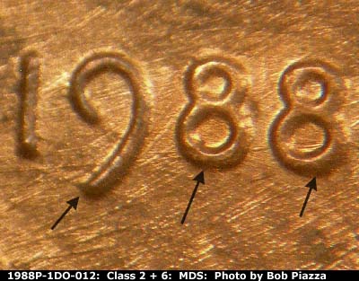 1988 Lincoln cent obverse, CopperCoins die 1988P•1DO•012.