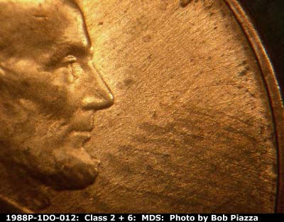 Die-stage B marker on 1988P•1DO•012 (1988 Doubled Die Obverse).