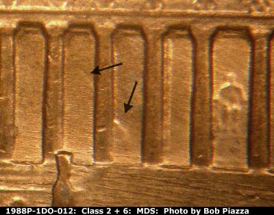Die-stage B marker on 1988P•1DO•012 (1988 Doubled Die Obverse).