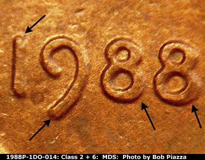 1988 Lincoln cent obverse, CopperCoins die 1988P•1DO•014.