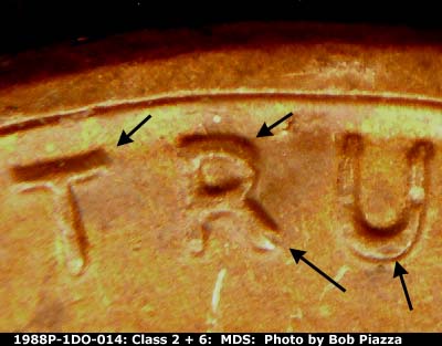 Die-stage B marker on 1988P•1DO•014 (1988 Doubled Die Obverse).