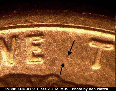 Die-stage B marker on 1988P•1DO•015 (1988 Doubled Die Obverse).