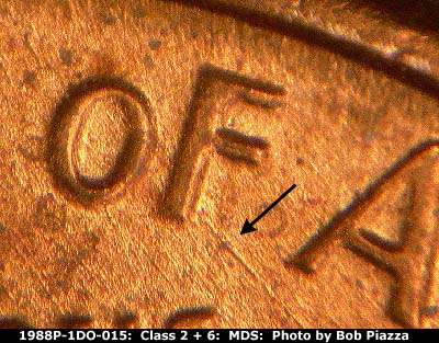 Die-stage B marker on 1988P•1DO•015 (1988 Doubled Die Obverse).