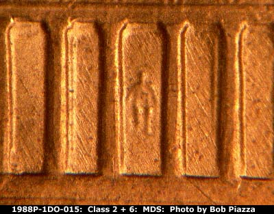 Die-stage B marker on 1988P•1DO•015 (1988 Doubled Die Obverse).