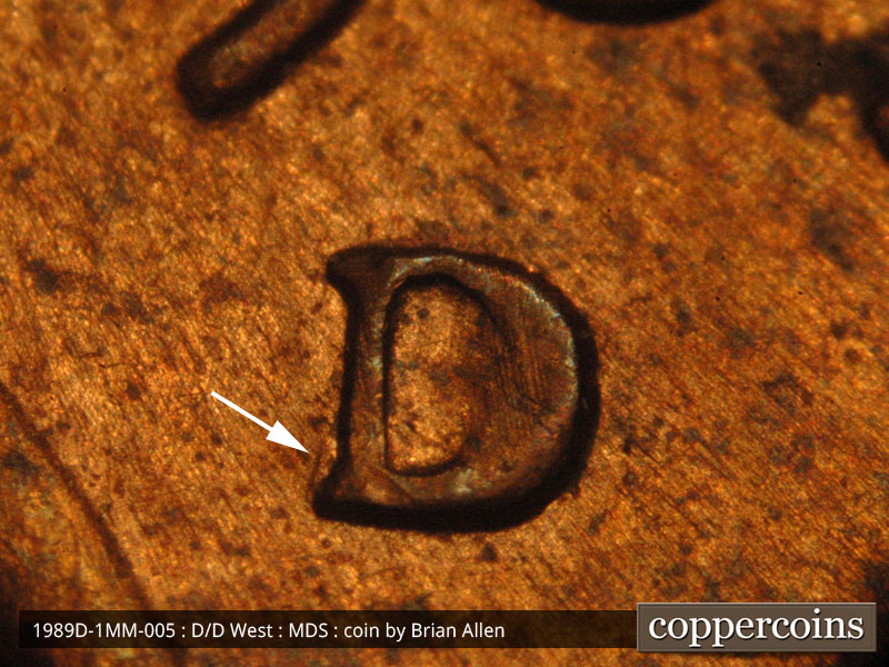 1989 Lincoln cent obverse, CopperCoins die 1989D•1MM•005.