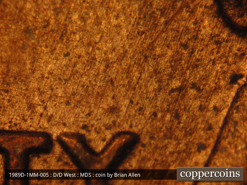 Die-stage B marker on 1989D•1MM•005 (1989 Repunched Mint Mark).