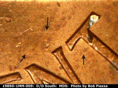 Die-stage B marker on 1989D•1MM•009 (1989 Repunched Mint Mark).