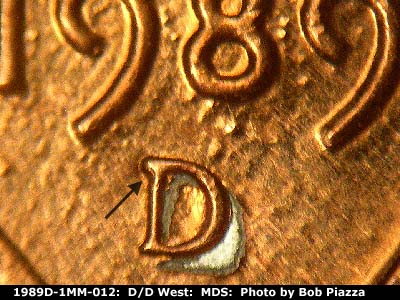 1989 Lincoln cent obverse, CopperCoins die 1989D•1MM•012.