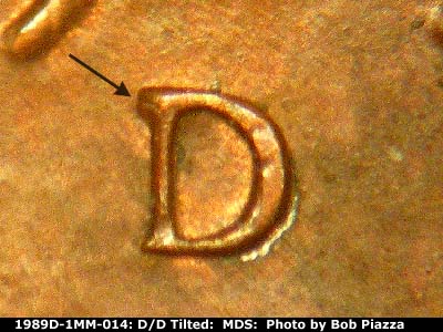 Die-stage B marker on 1989D•1MM•014 (1989 Repunched Mint Mark).