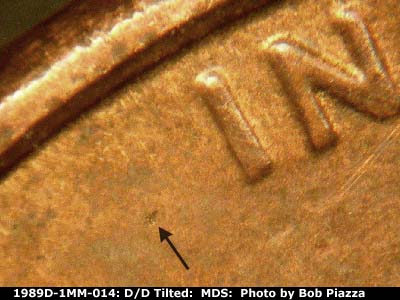 Die-stage B marker on 1989D•1MM•014 (1989 Repunched Mint Mark).