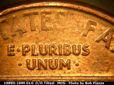 Die-stage B marker on 1989D•1MM•014 (1989 Repunched Mint Mark).