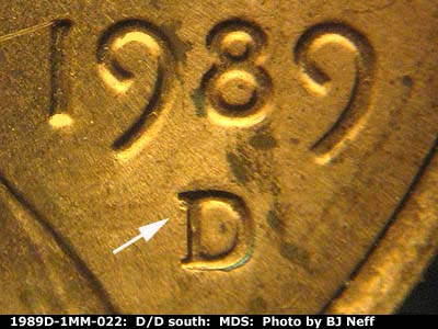 1989 Lincoln cent obverse, CopperCoins die 1989D•1MM•022.