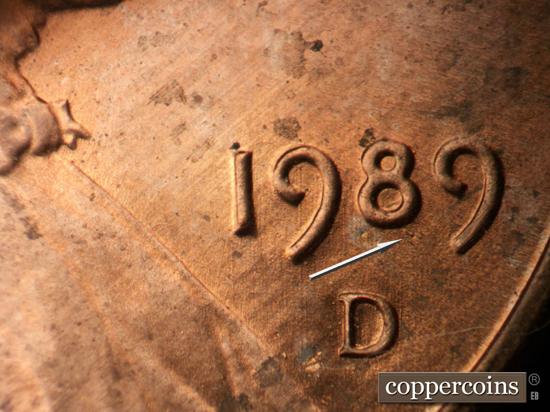 Die-stage B marker on 1989D•1MM•026 (1989 Repunched Mint Mark).