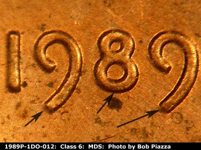 1989 Lincoln cent obverse, CopperCoins die 1989P•1DO•012.