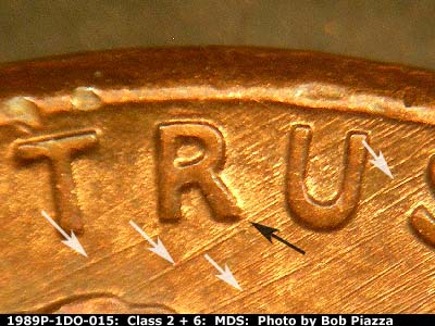 Die-stage B marker on 1989P•1DO•015 (1989 Doubled Die Obverse).
