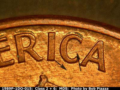 Die-stage B marker on 1989P•1DO•015 (1989 Doubled Die Obverse).