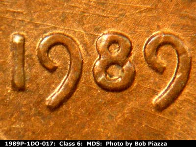 1989 Lincoln cent obverse, CopperCoins die 1989P•1DO•017.