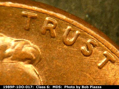 Die-stage B marker on 1989P•1DO•017 (1989 Doubled Die Obverse).