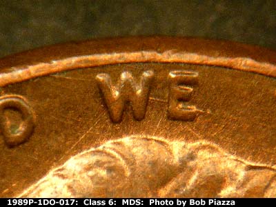 Die-stage B marker on 1989P•1DO•017 (1989 Doubled Die Obverse).