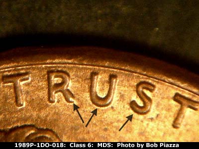 Die-stage B marker on 1989P•1DO•018 (1989 Doubled Die Obverse).