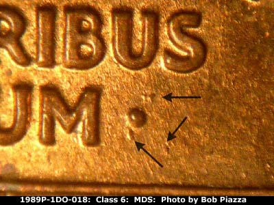 Die-stage B marker on 1989P•1DO•018 (1989 Doubled Die Obverse).