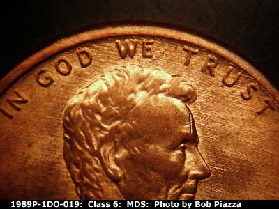 Die-stage B marker on 1989P•1DO•019 (1989 Doubled Die Obverse).