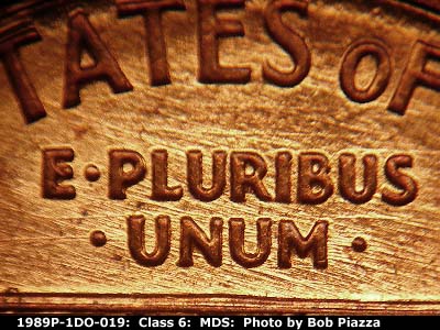 Die-stage B marker on 1989P•1DO•019 (1989 Doubled Die Obverse).