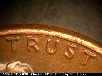 Die-stage A marker on 1989P•1DO•020 (1989 Doubled Die Obverse).
