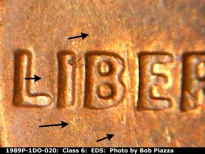 Die-stage A marker on 1989P•1DO•020 (1989 Doubled Die Obverse).