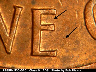 Die-stage A marker on 1989P•1DO•020 (1989 Doubled Die Obverse).