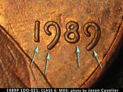 1989 Lincoln cent obverse, CopperCoins die 1989P•1DO•021.