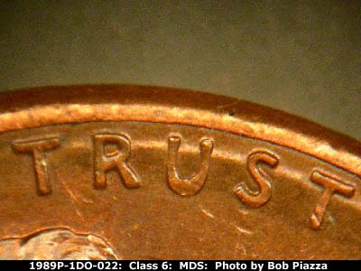 Die-stage B marker on 1989P•1DO•022 (1989 Doubled Die Obverse).
