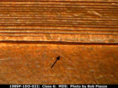 Die-stage B marker on 1989P•1DO•022 (1989 Doubled Die Obverse).