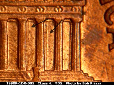 Die-stage B marker on 1990P•1DR•005 (1990 Doubled Die Reverse).