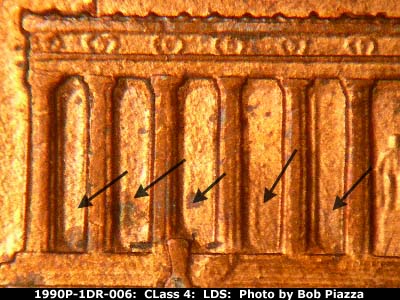 Die-stage C marker on 1990P•1DR•006 (1990 Doubled Die Reverse).