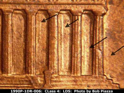 Die-stage C marker on 1990P•1DR•006 (1990 Doubled Die Reverse).