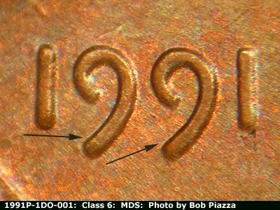 1991 Lincoln cent obverse, CopperCoins die 1991P•1DO•001.