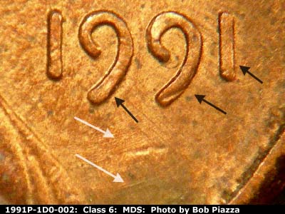 1991 Lincoln cent obverse, CopperCoins die 1991P•1DO•002.